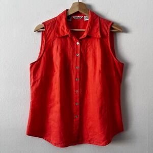 Richard Malcolm Irish Linen Sleeveless Button Down Top 100% Linen Coral size‎ XL